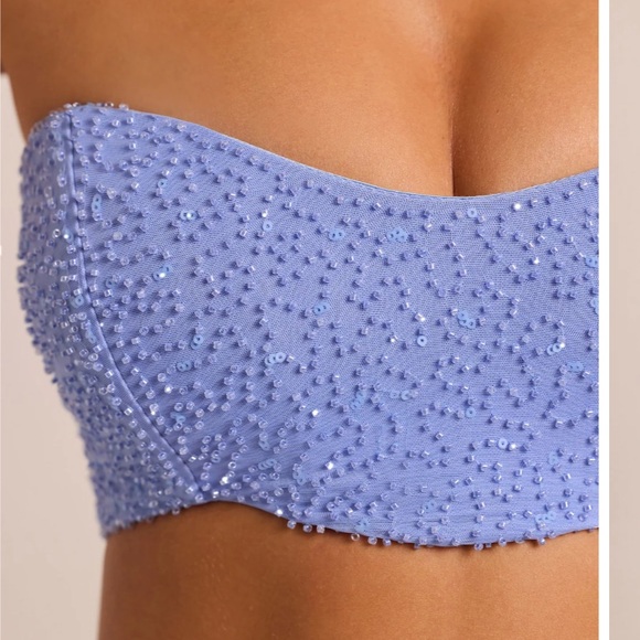 Oh Polly Blue Embellished Crop Top - Picture 2 of 12